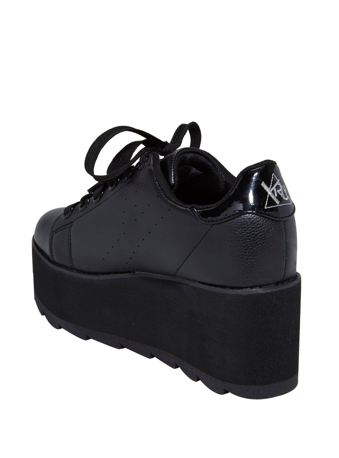 YRU Black Lace-Up Platform Sneakers, , alternate