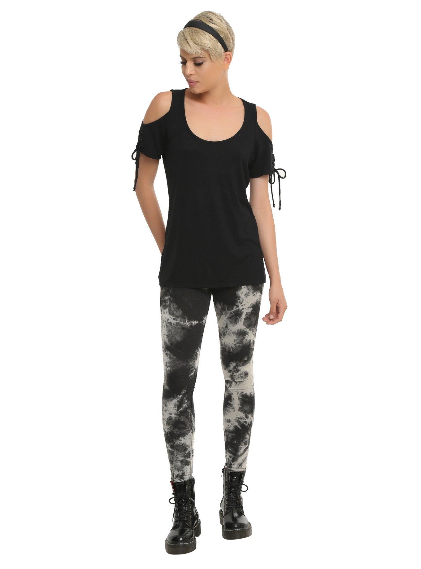 Cold Shoulder Lace-Up Sleeve Girls Top, , alternate