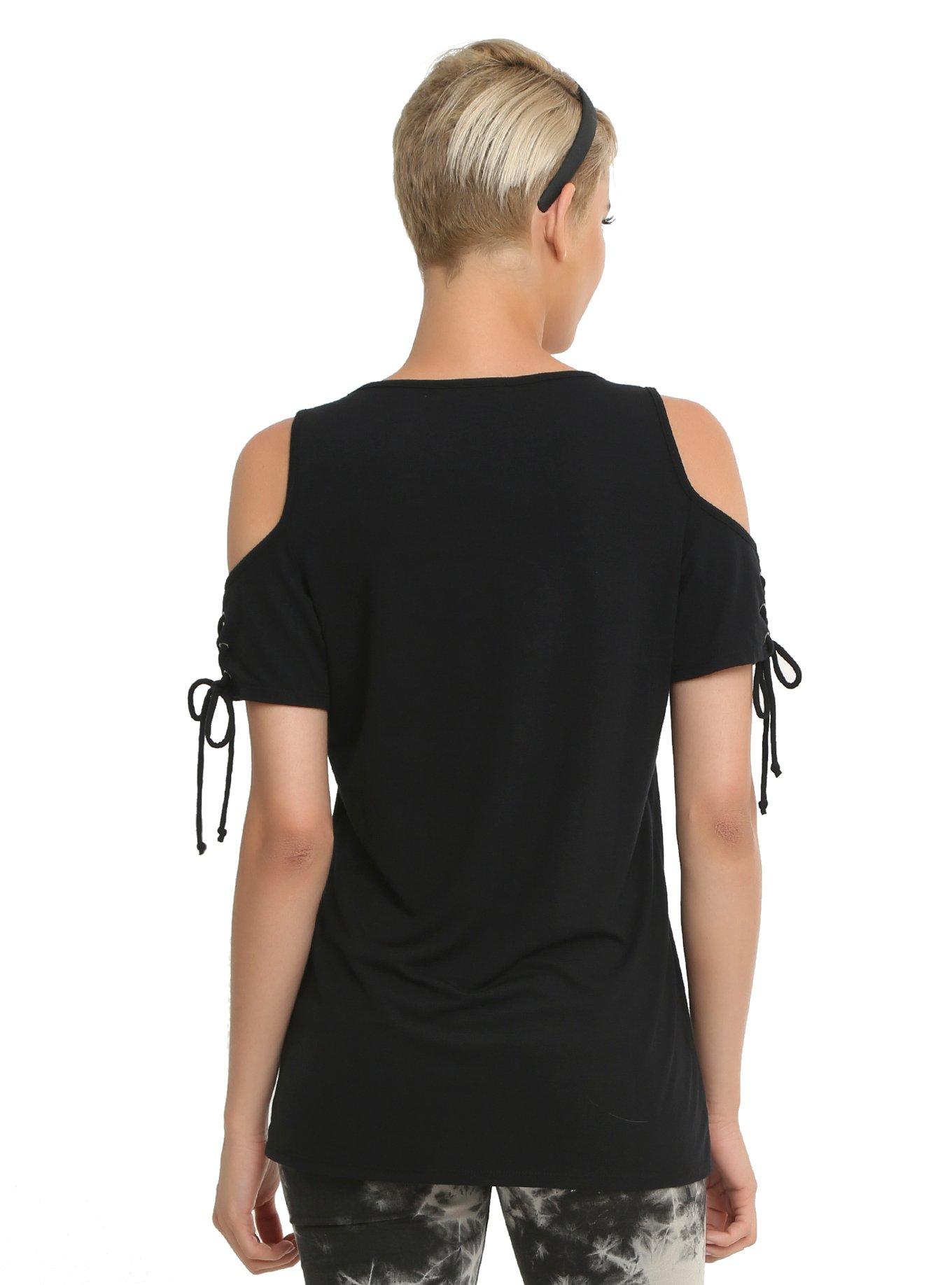 Cold Shoulder Lace-Up Sleeve Girls Top, , alternate