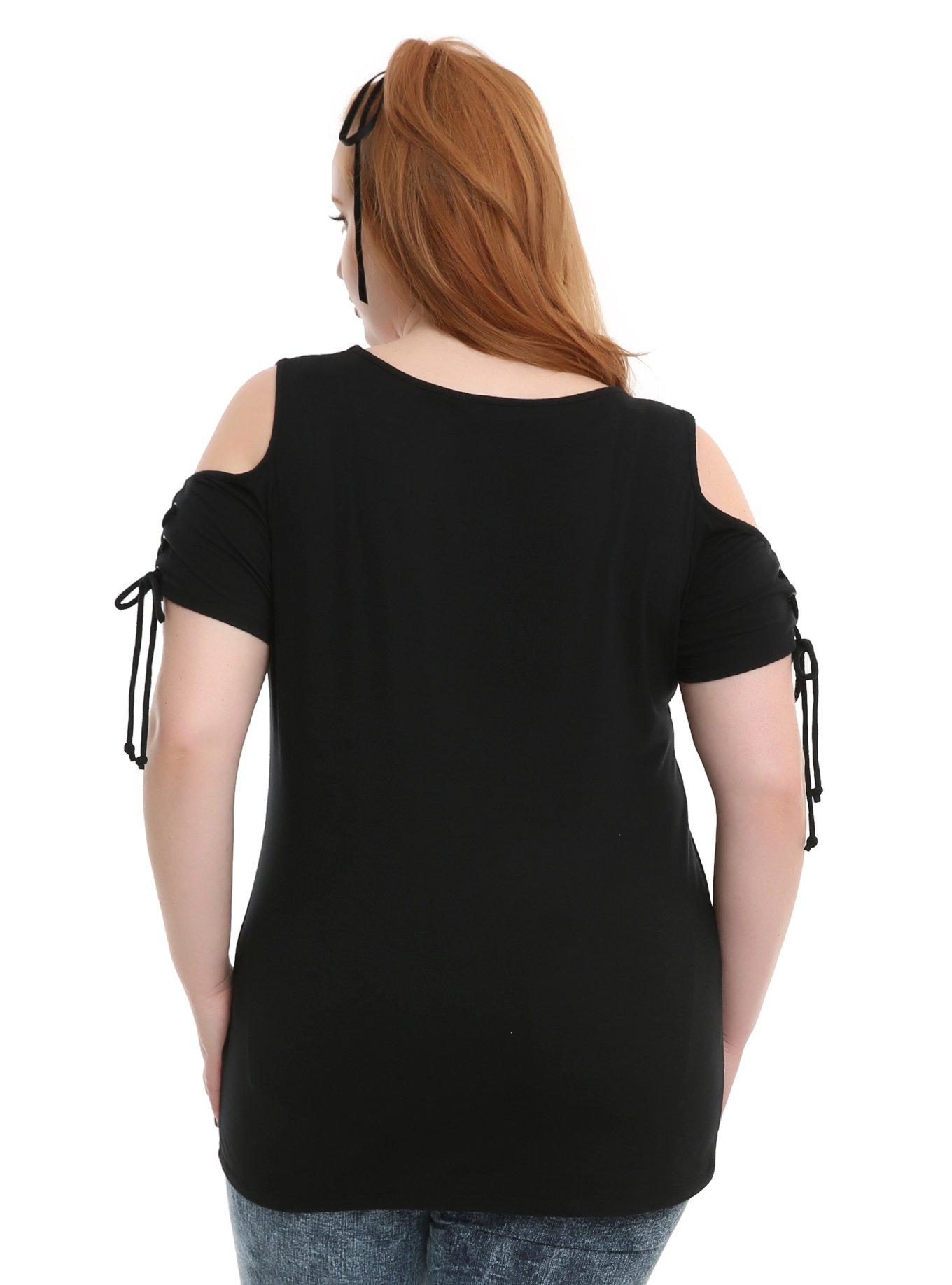 Cold Shoulder Lace-Up Sleeve Girls Top Plus Size, , alternate