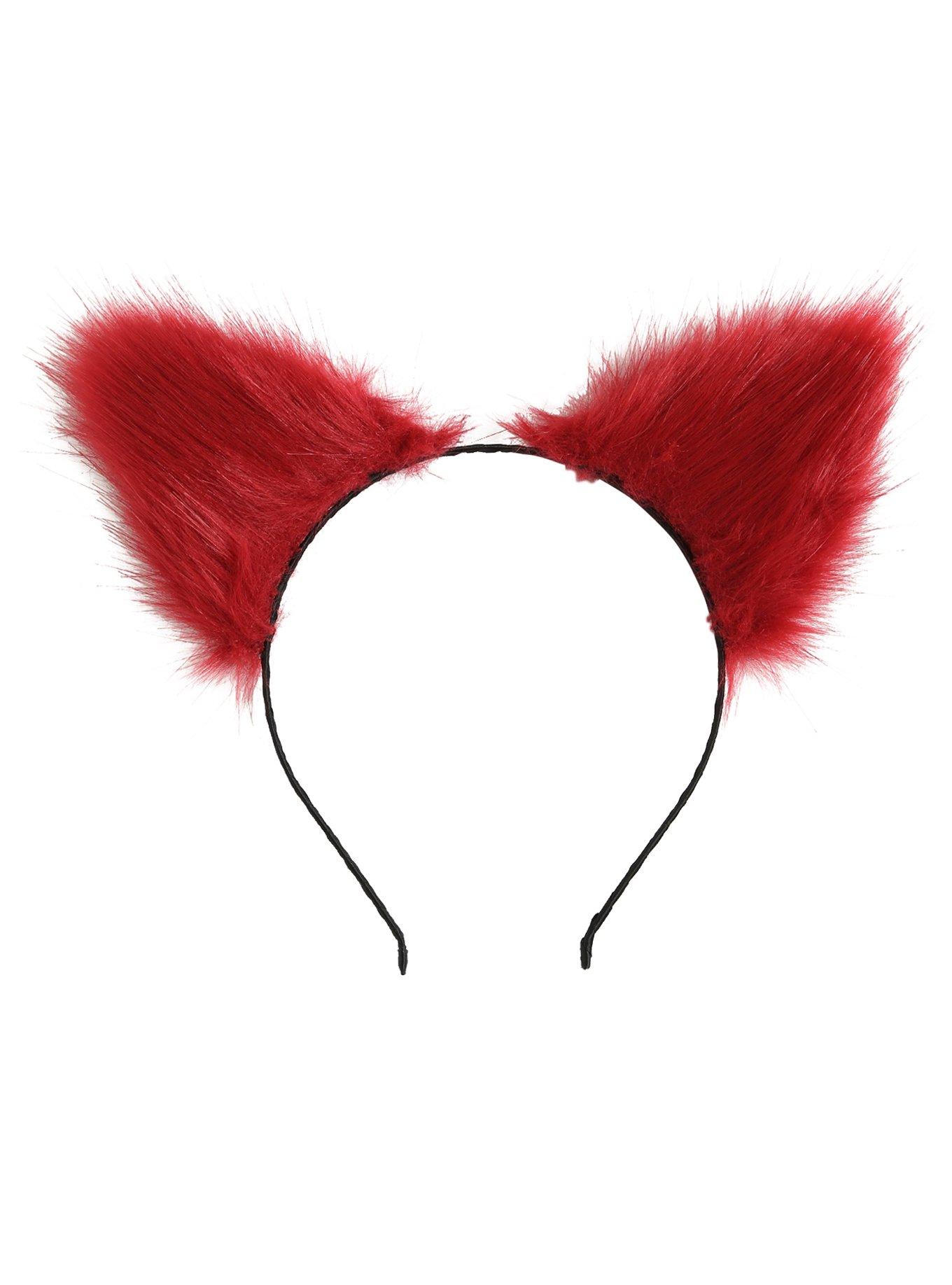 Red Furry Cat Ear Headband, , alternate