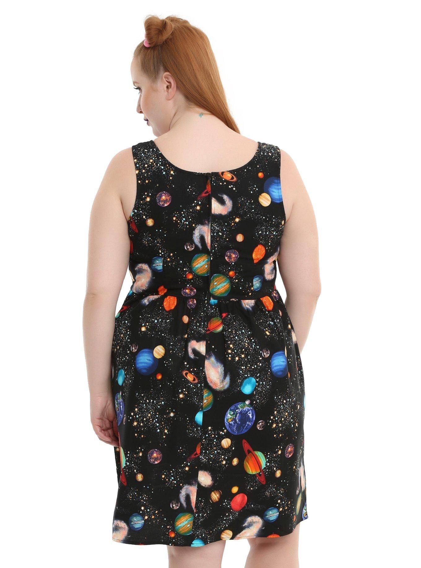 Bright Planets Fit & Flare Dress Plus Size, , alternate