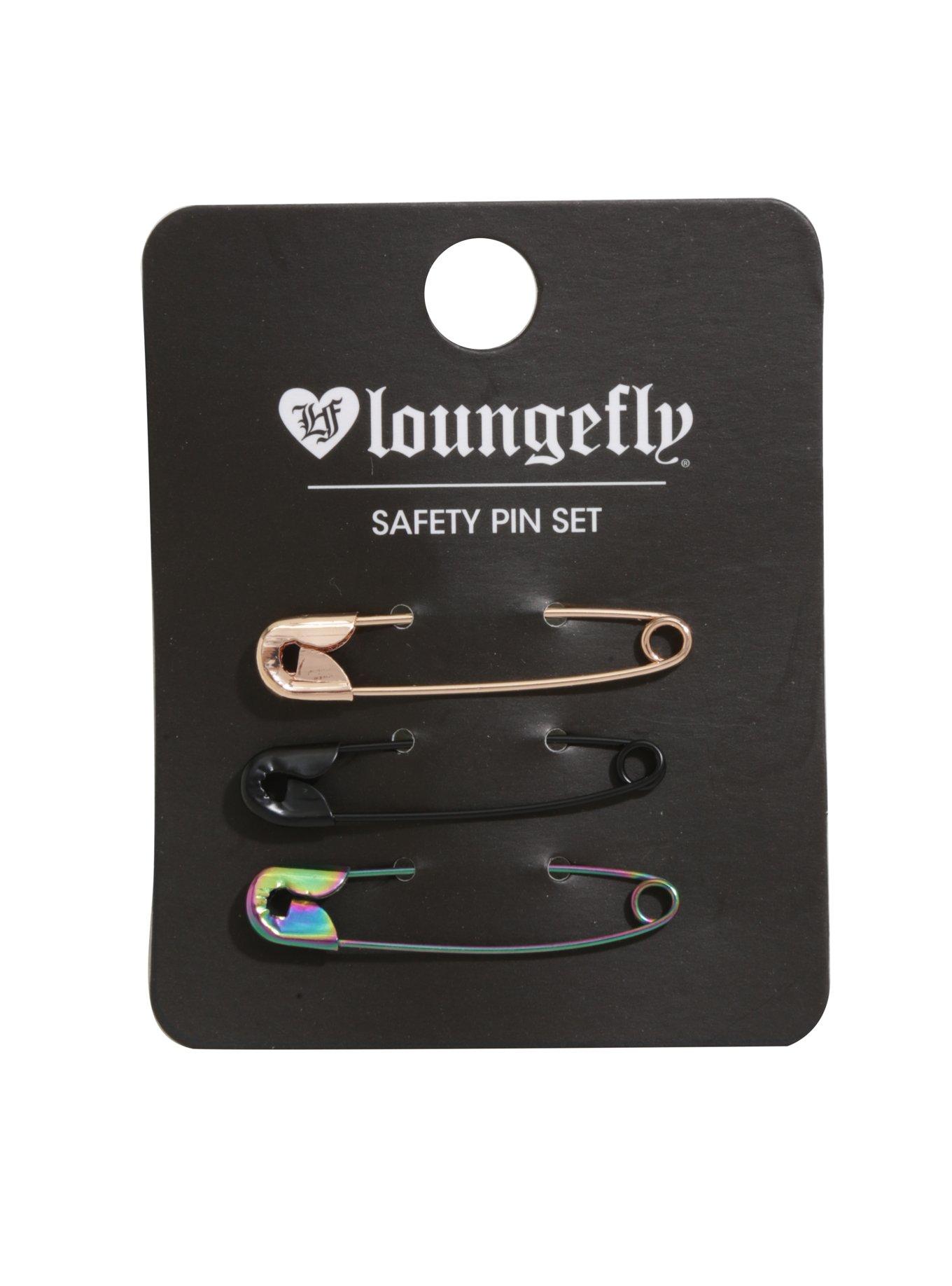 Black Rose Gold Rainbow Safety Pin Set | Hot Topic