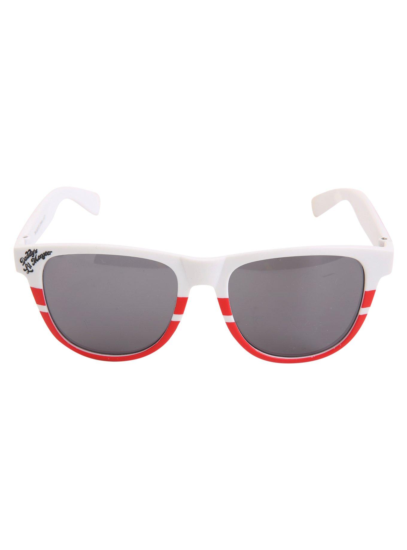 DC Comics Harley Quinn Daddy's Little Monster Red & White Stripe Retro Sunglasses, , alternate