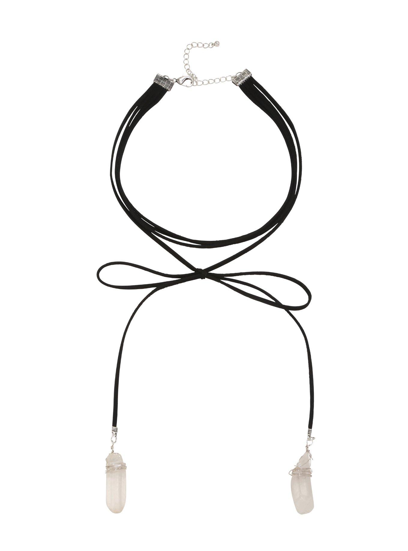 Blackheart Raw Crystal Black Suede Wrap Choker, , alternate