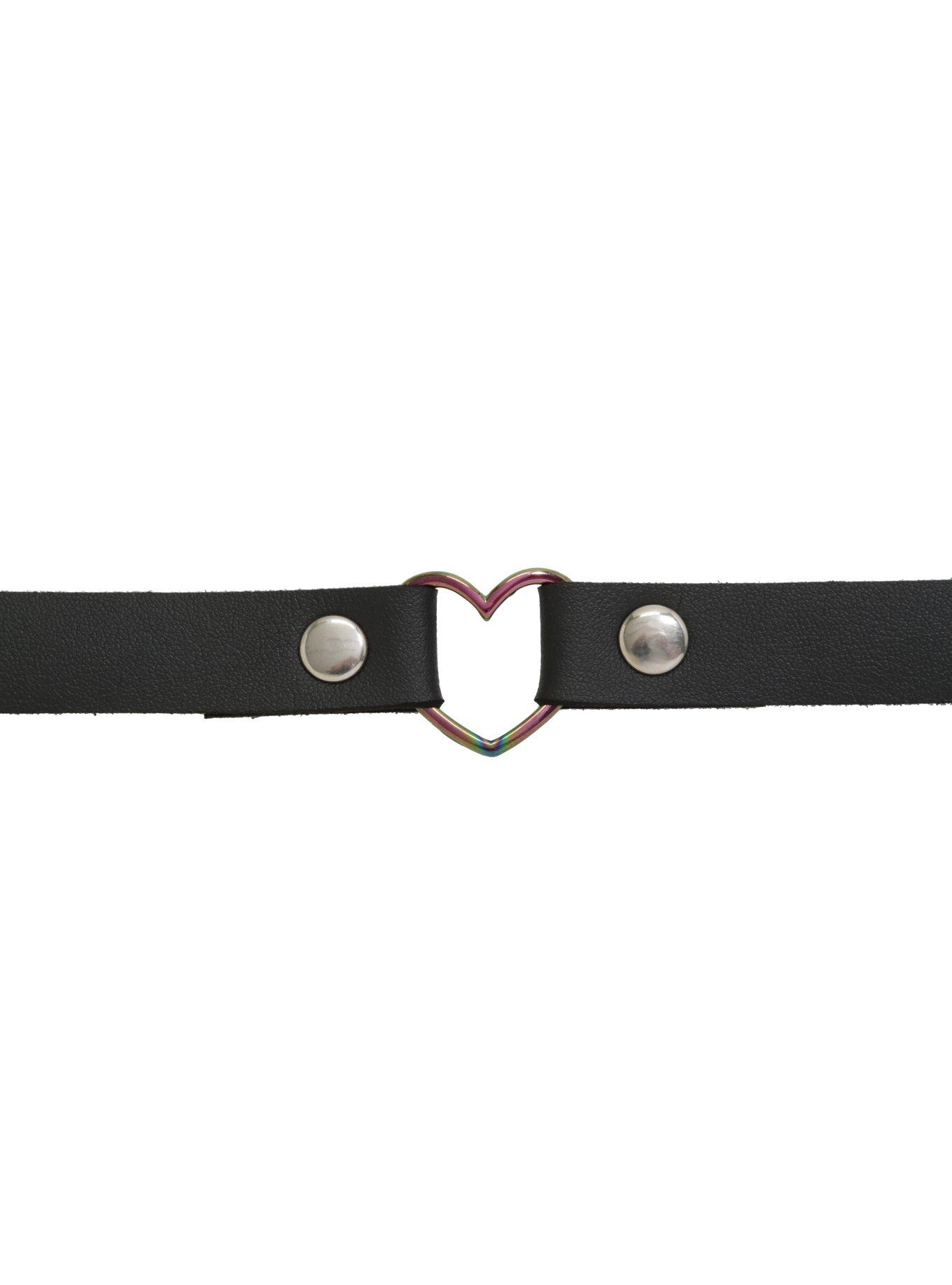 Blackheart Faux Leather Anodized Heart Bondage Choker, , alternate