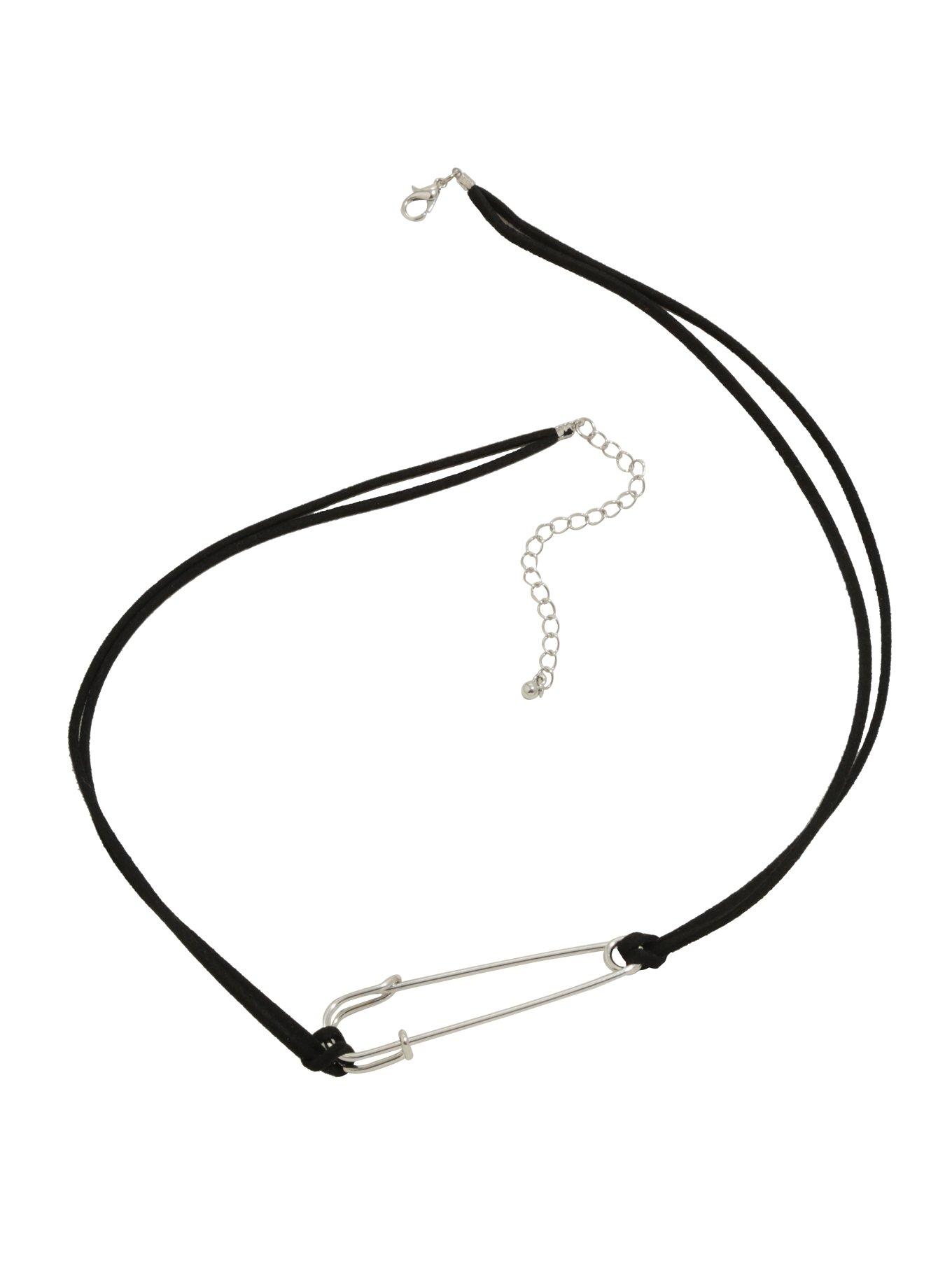 Blackheart Safety Pin Suede Wrap Bracelet, , alternate