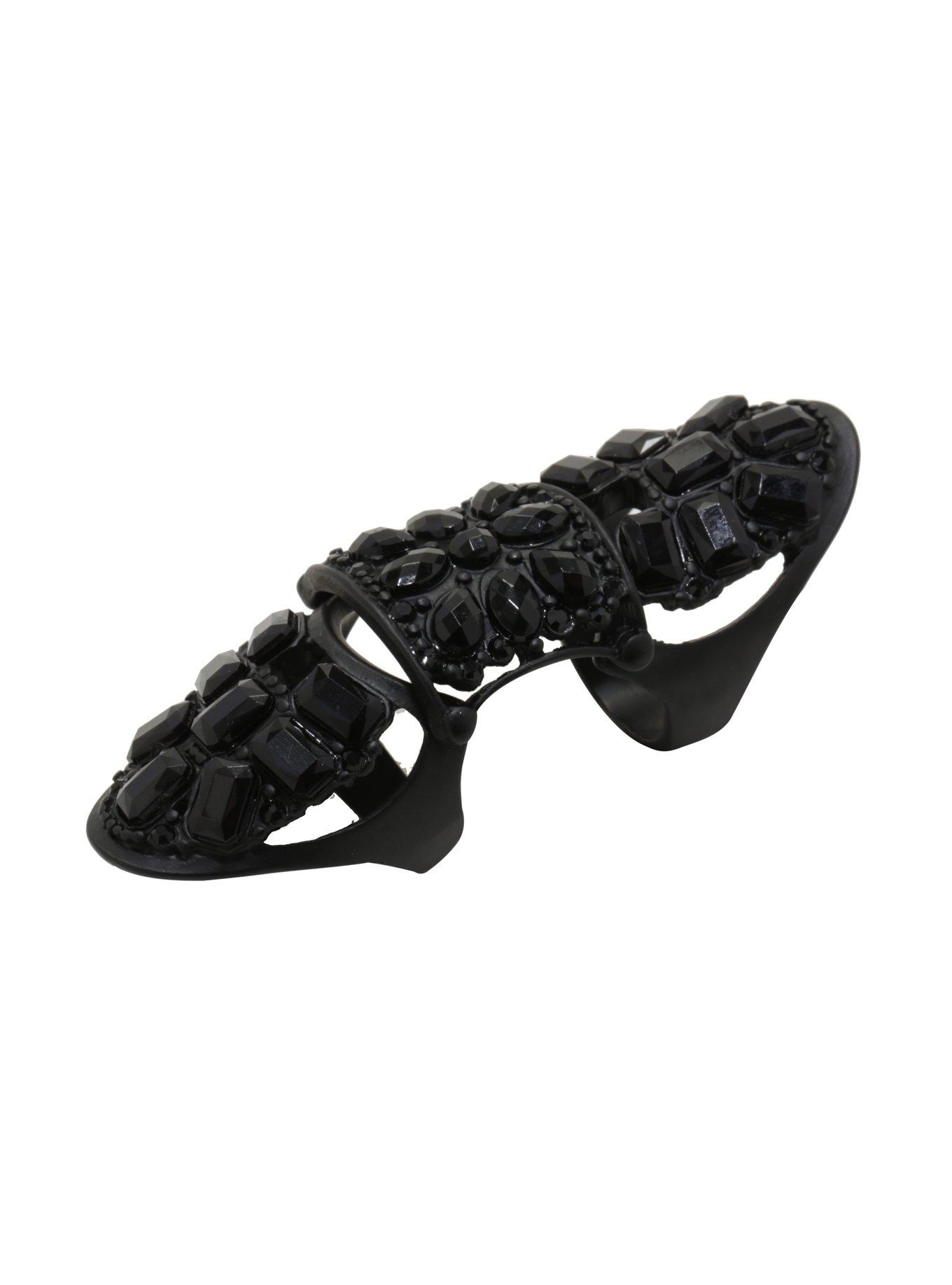 Matte Black Gem Full Finger Armor Ring, , alternate