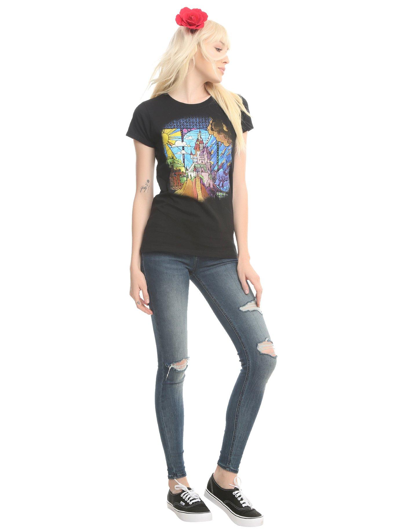 Disney Beauty And The Beast Stained Glass Castle Girls T-Shirt, , alternate