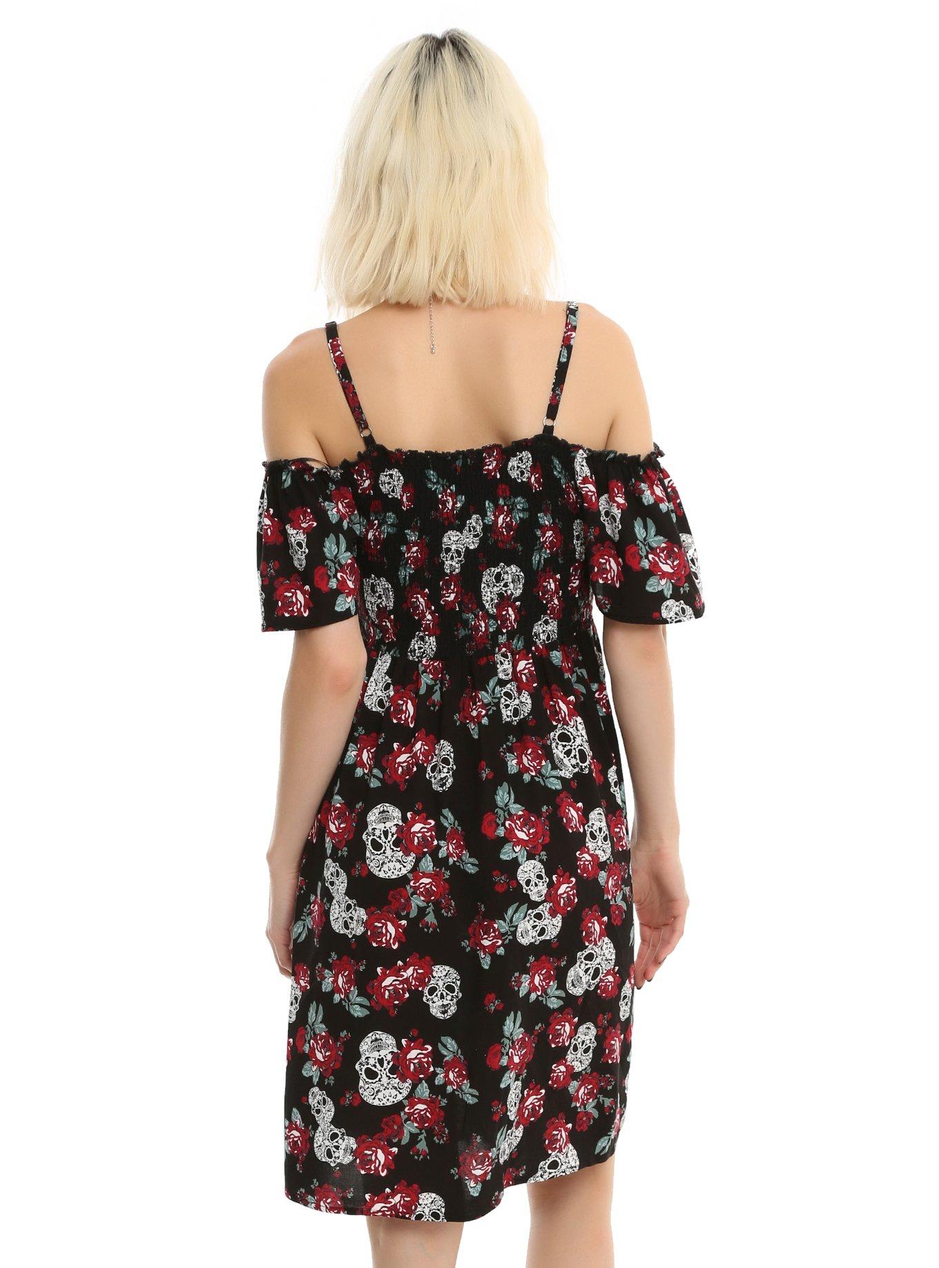 Floral Off The Shoulder Sugar Skull Dress, , alternate