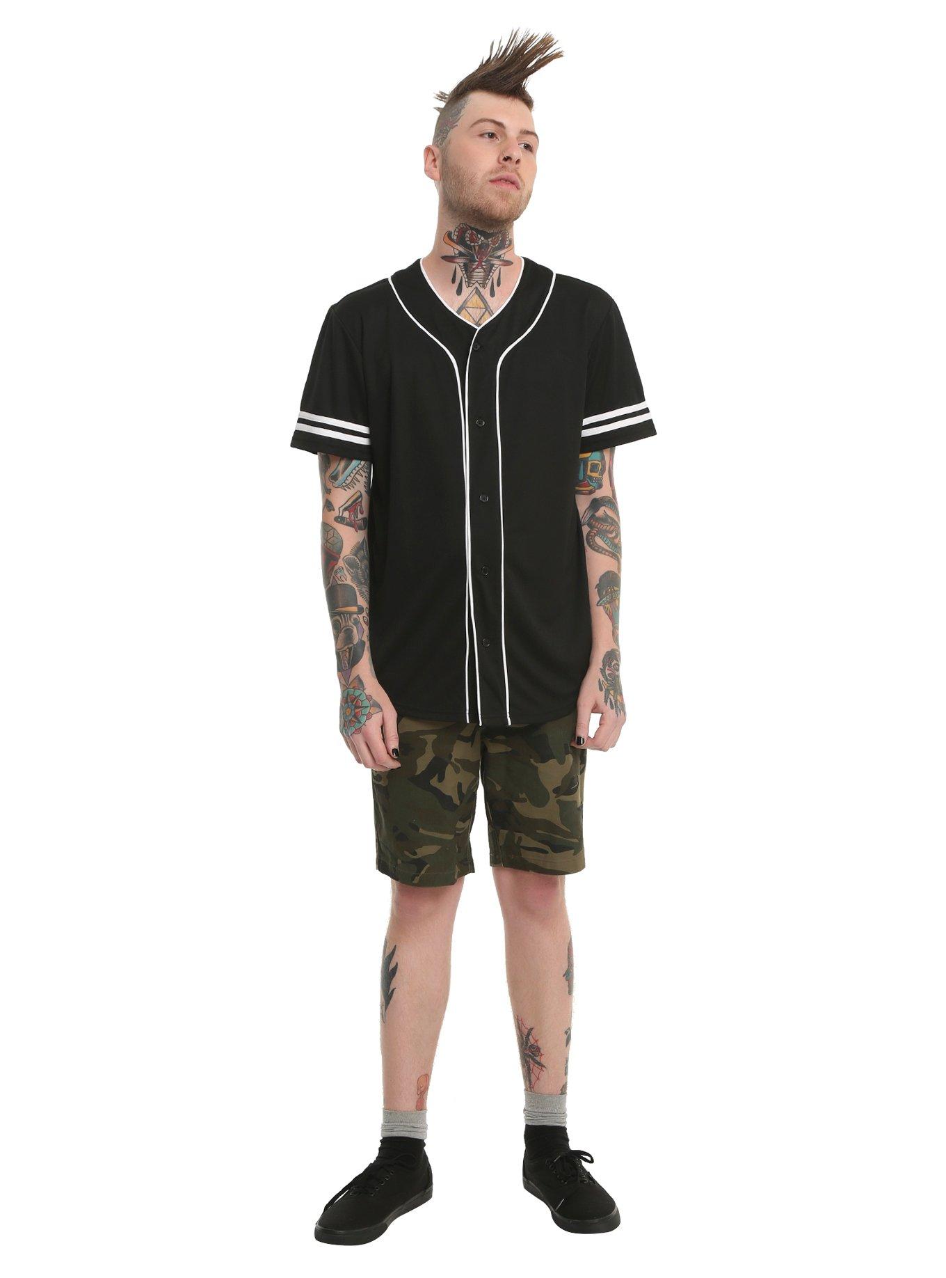 Black Button-Up Baseball Jersey, , alternate