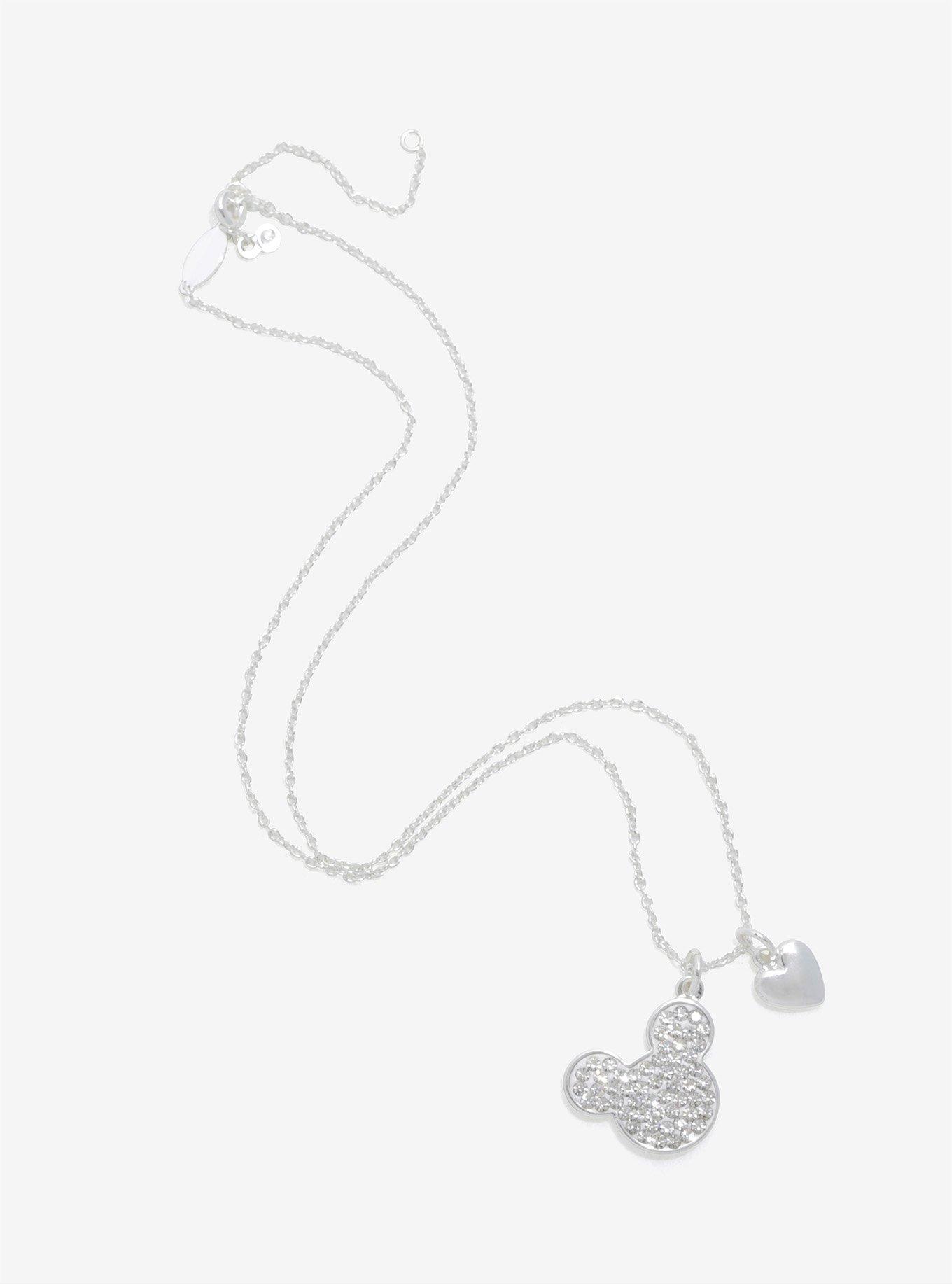 Disney Mickey Mouse Crystal Head And Heart Charm Necklace, , alternate