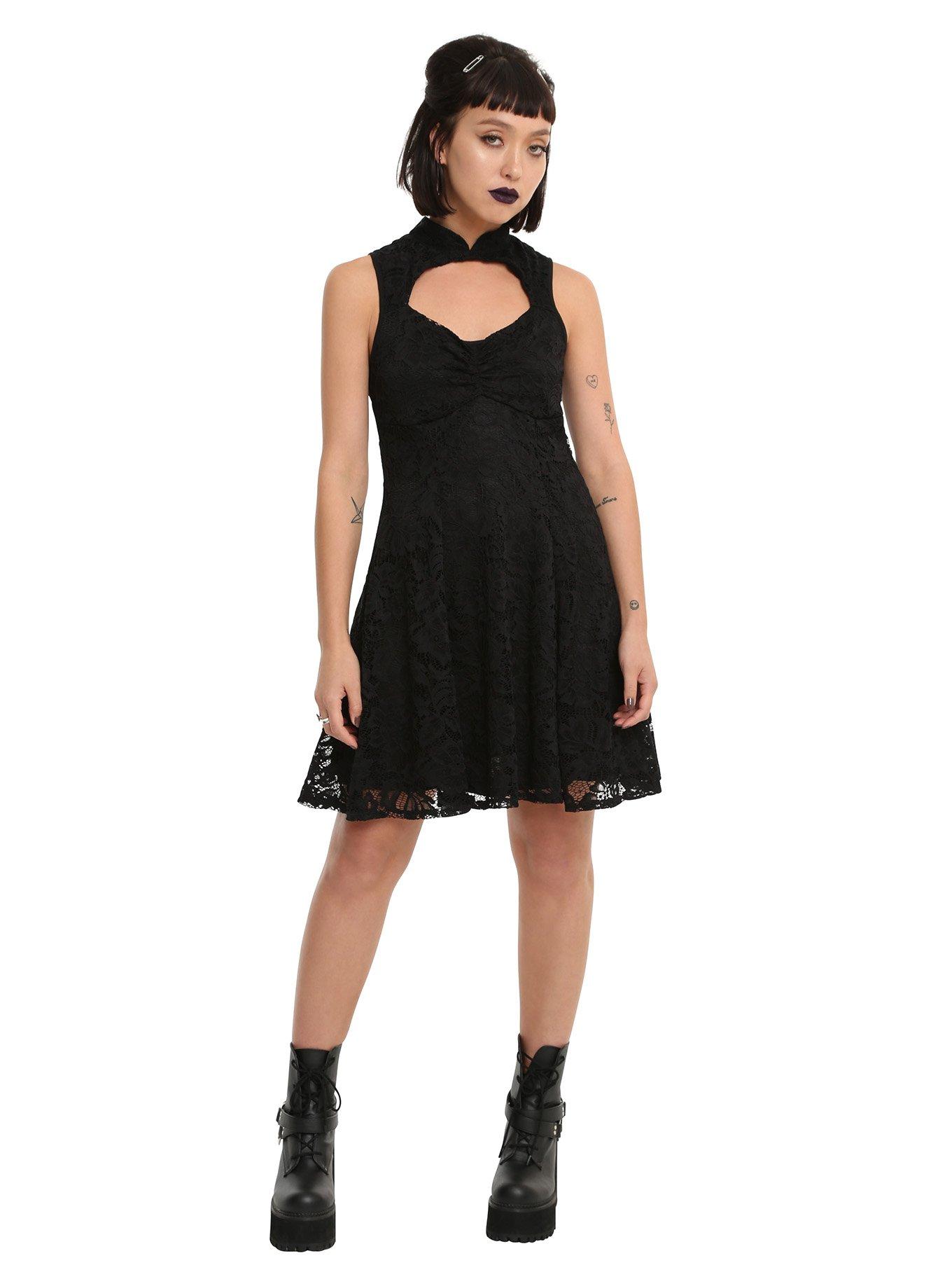 Black Lace Keyhole Dress, , alternate