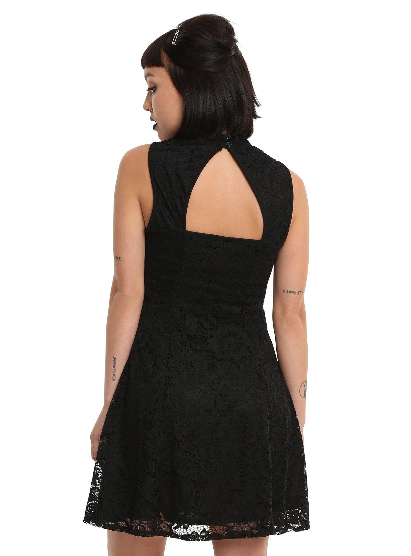 Black Lace Keyhole Dress, , alternate