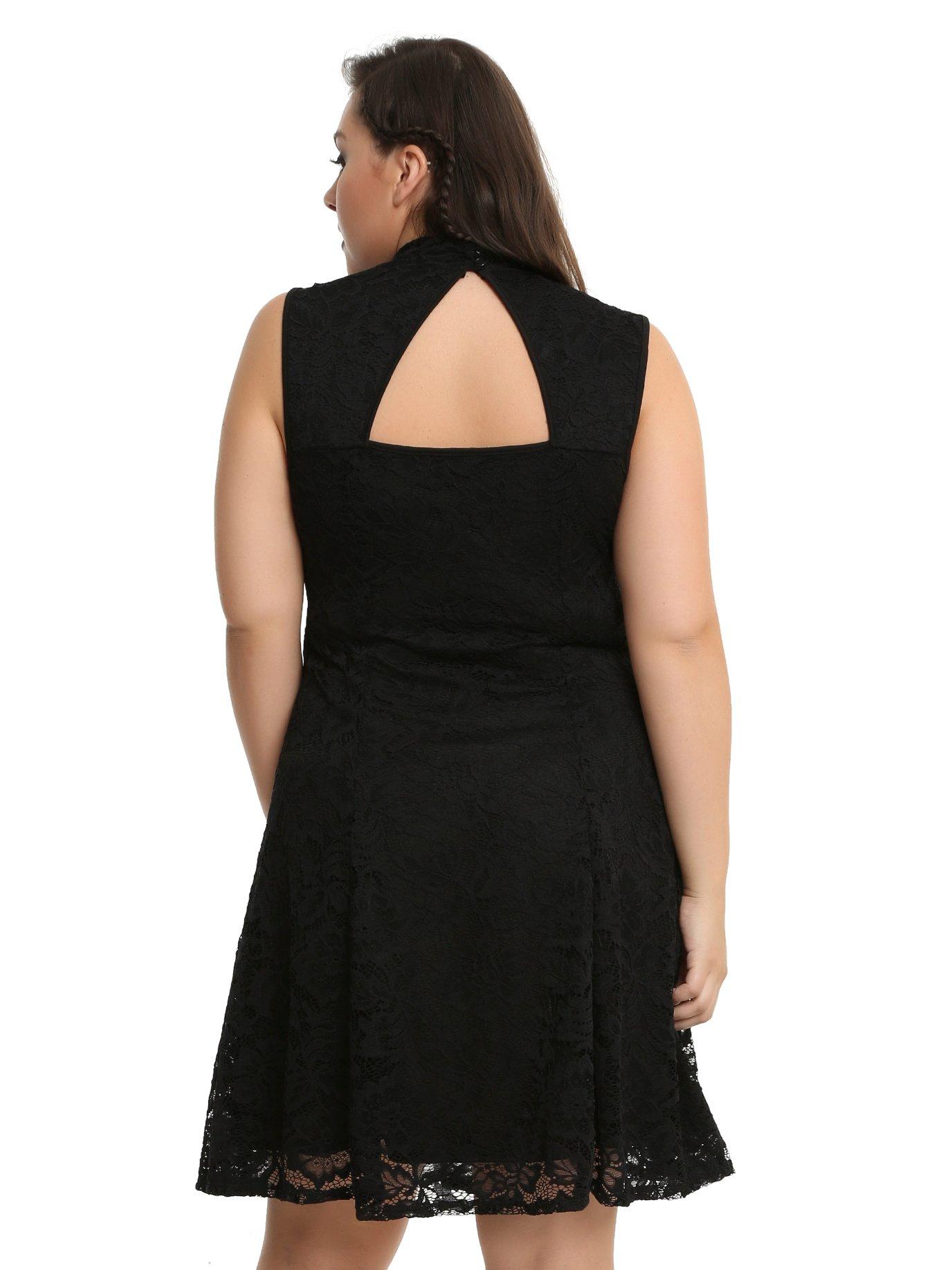 Black Lace Keyhole Dress Plus Size, , alternate