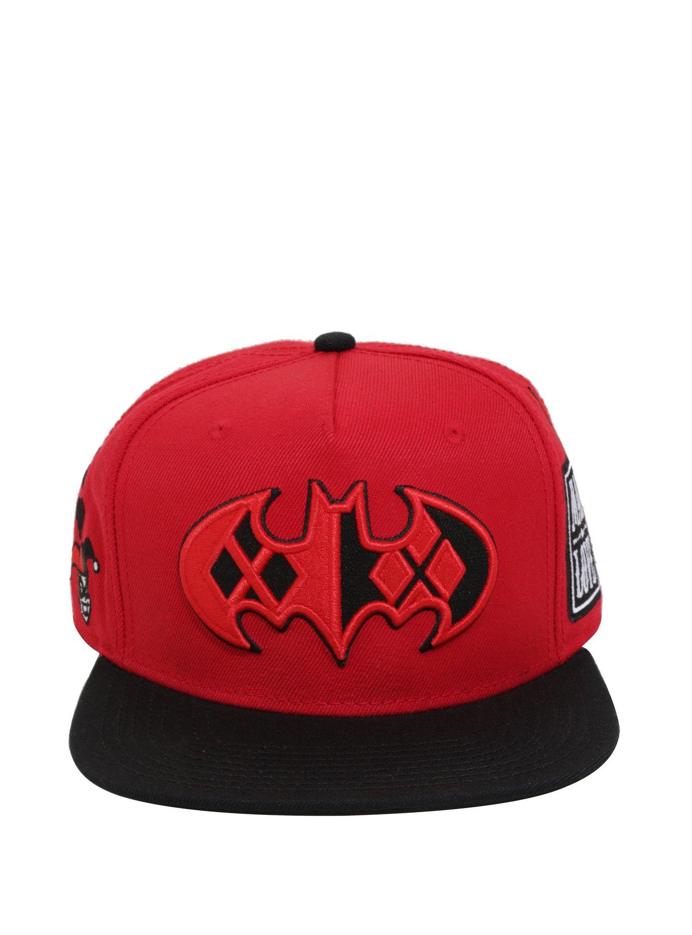 DC Comics Harley Quinn Batman Logo Red Snapback Hat, , alternate