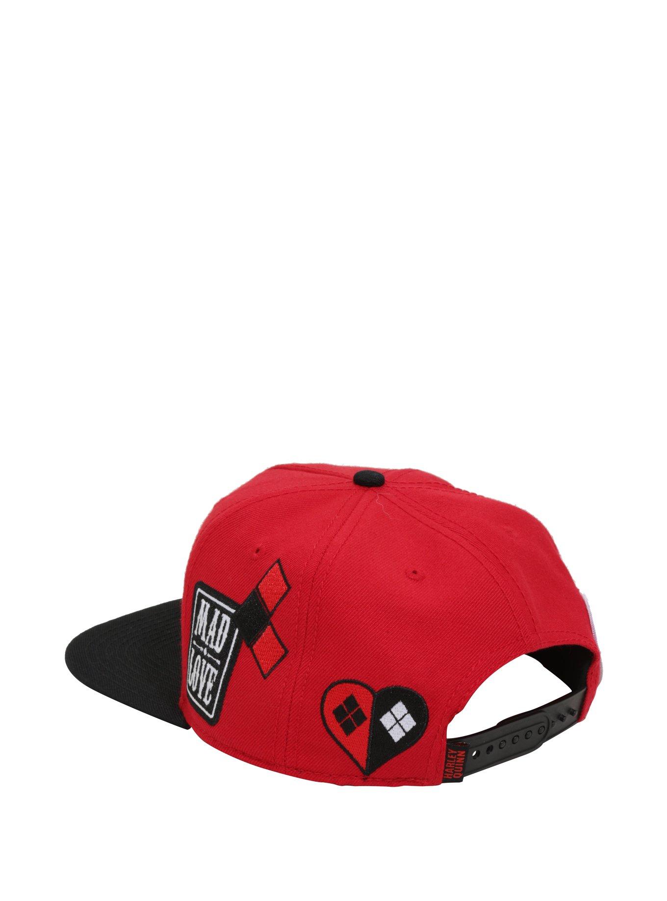 DC Comics Harley Quinn Batman Logo Red Snapback Hat, , alternate