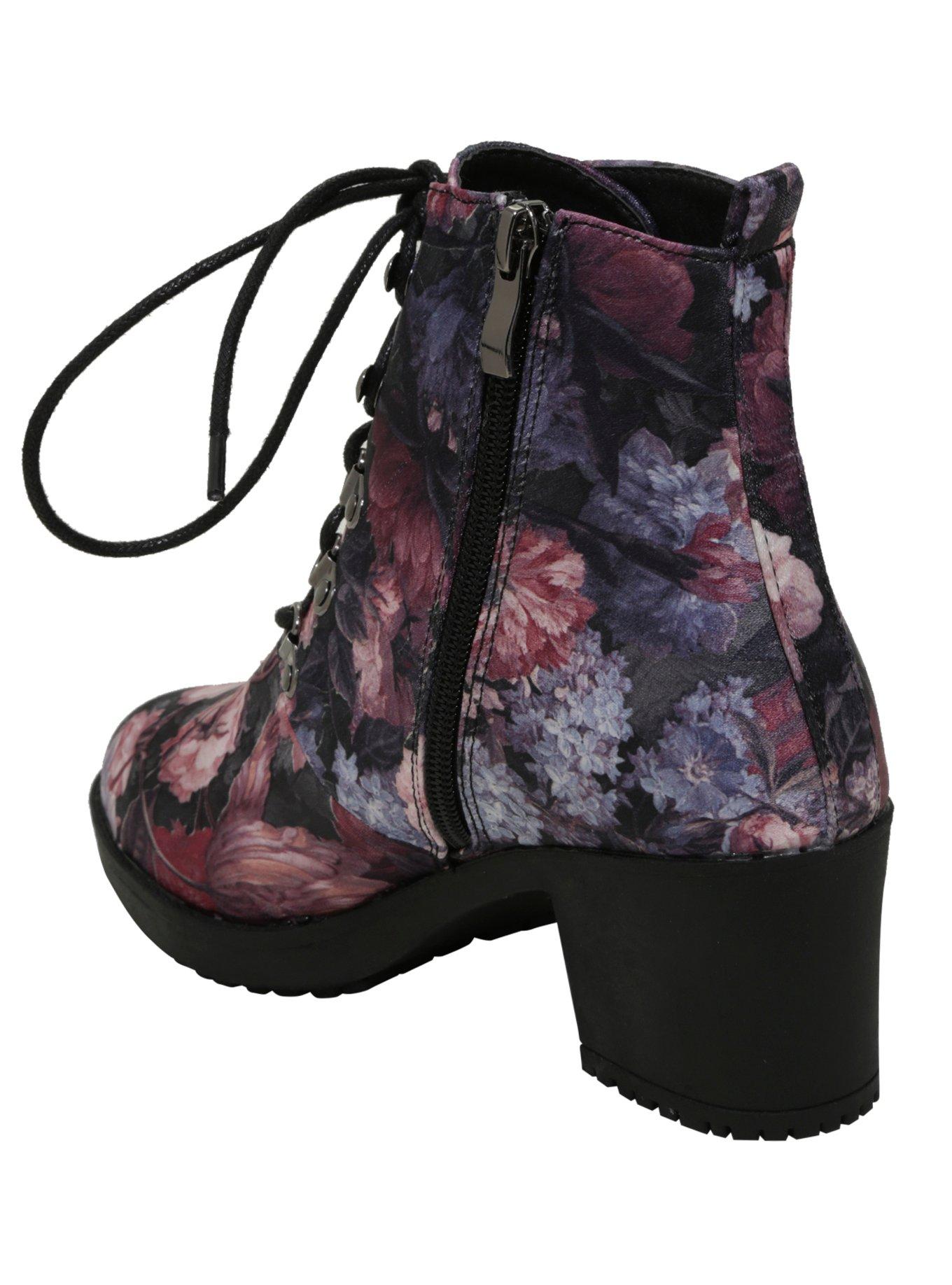 Satin Purple & Pink Floral Fabric Booties, , alternate