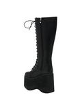 Black Lace-Up Platform Knee-High Boots, , alternate