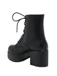 Black Wide Heel Lace-Up Boots, , alternate