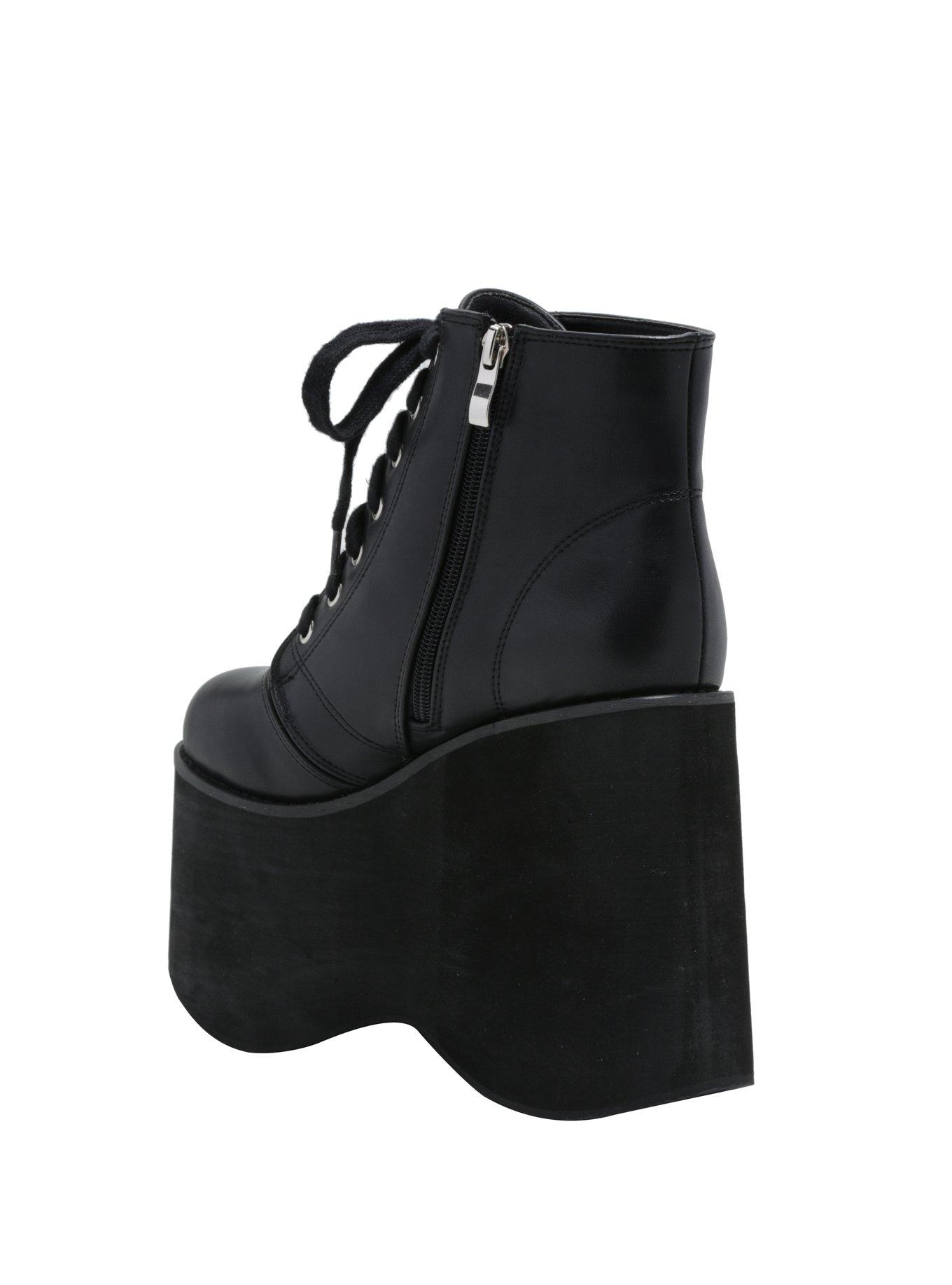 Black Lace-Up Platform Booties, , alternate