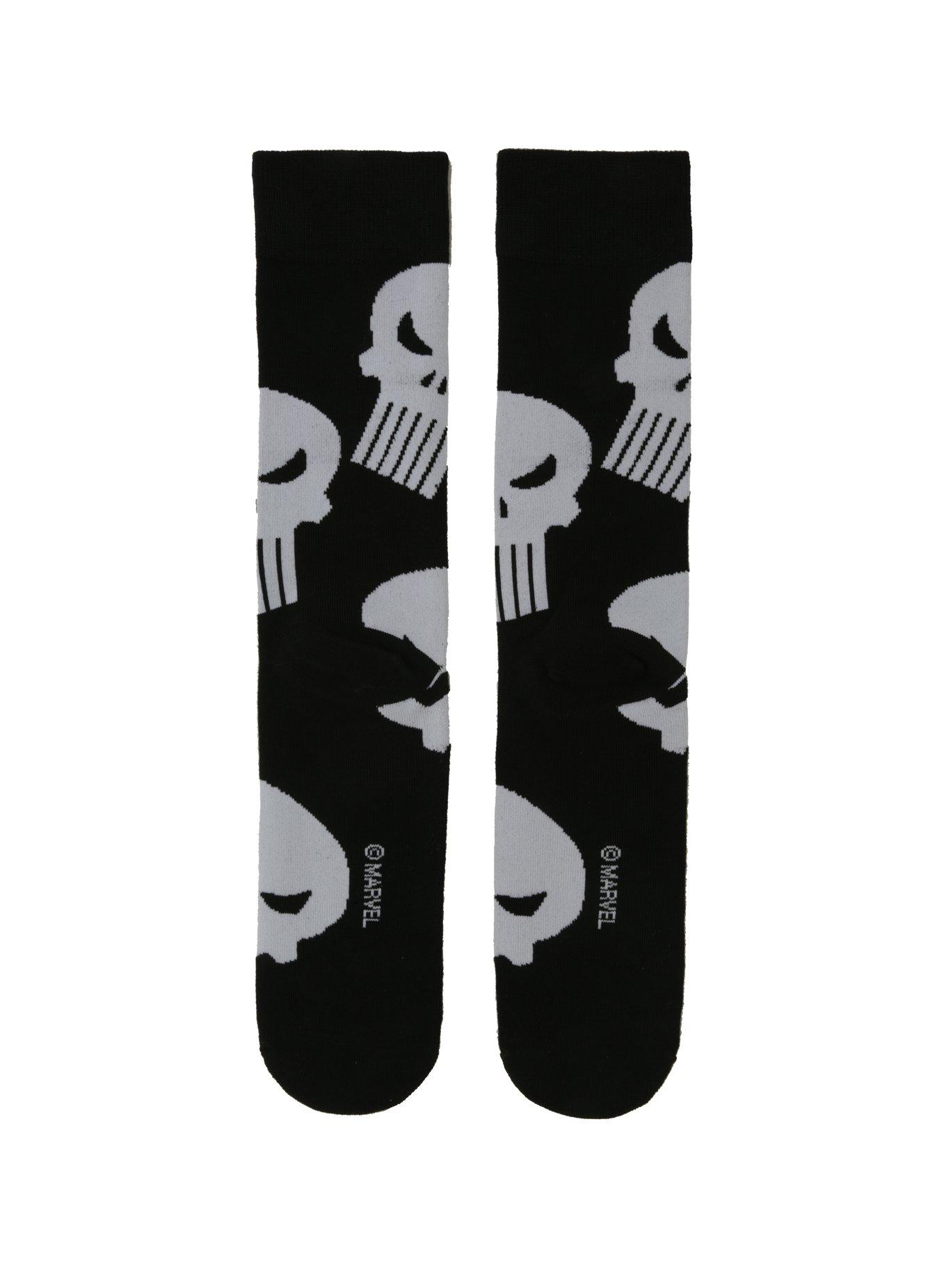 Marvel Punisher Skull Logos Crew Socks, , alternate