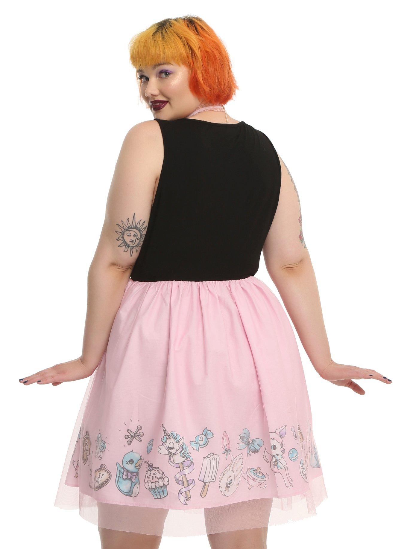 Black & Pink Tulle Party Dress Plus Size, , alternate