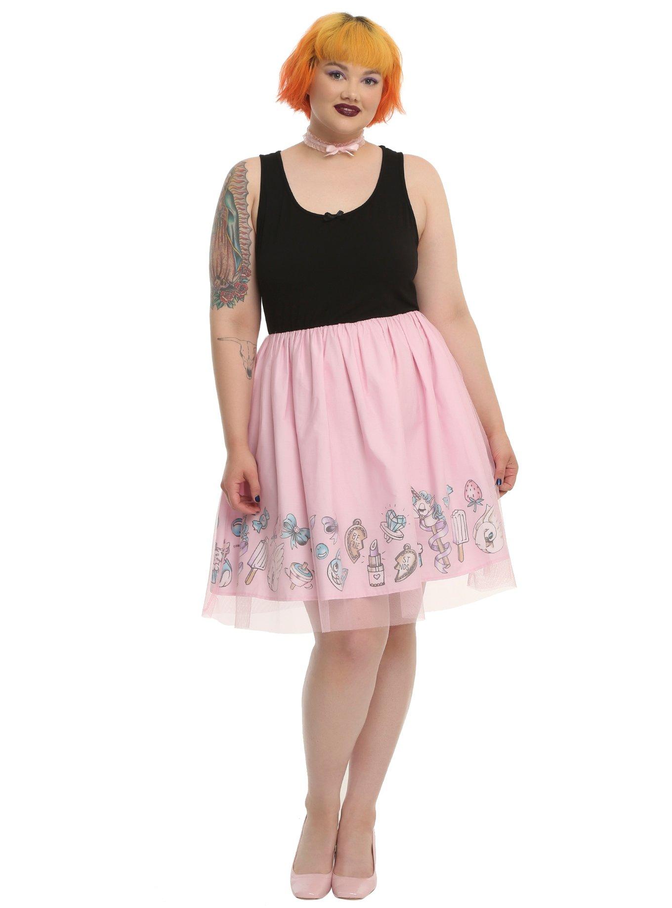 Black & Pink Tulle Party Dress Plus Size, , alternate