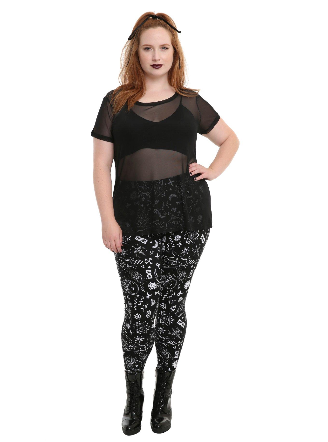 Black Mesh Girls T-Shirt Plus Size, , alternate