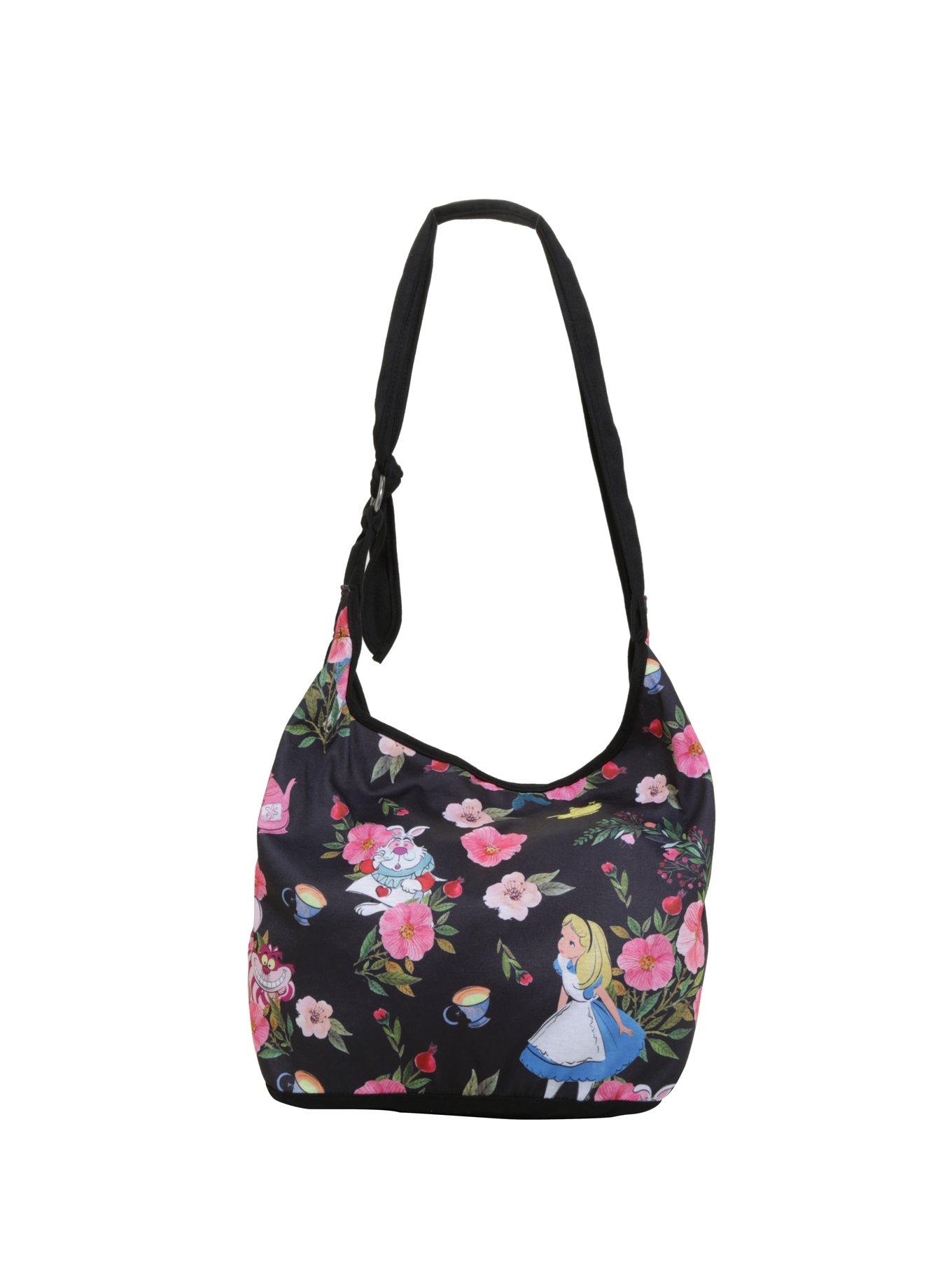 Alice In Wonderland Floral Tossed Crossbody Hobo Bag, , alternate