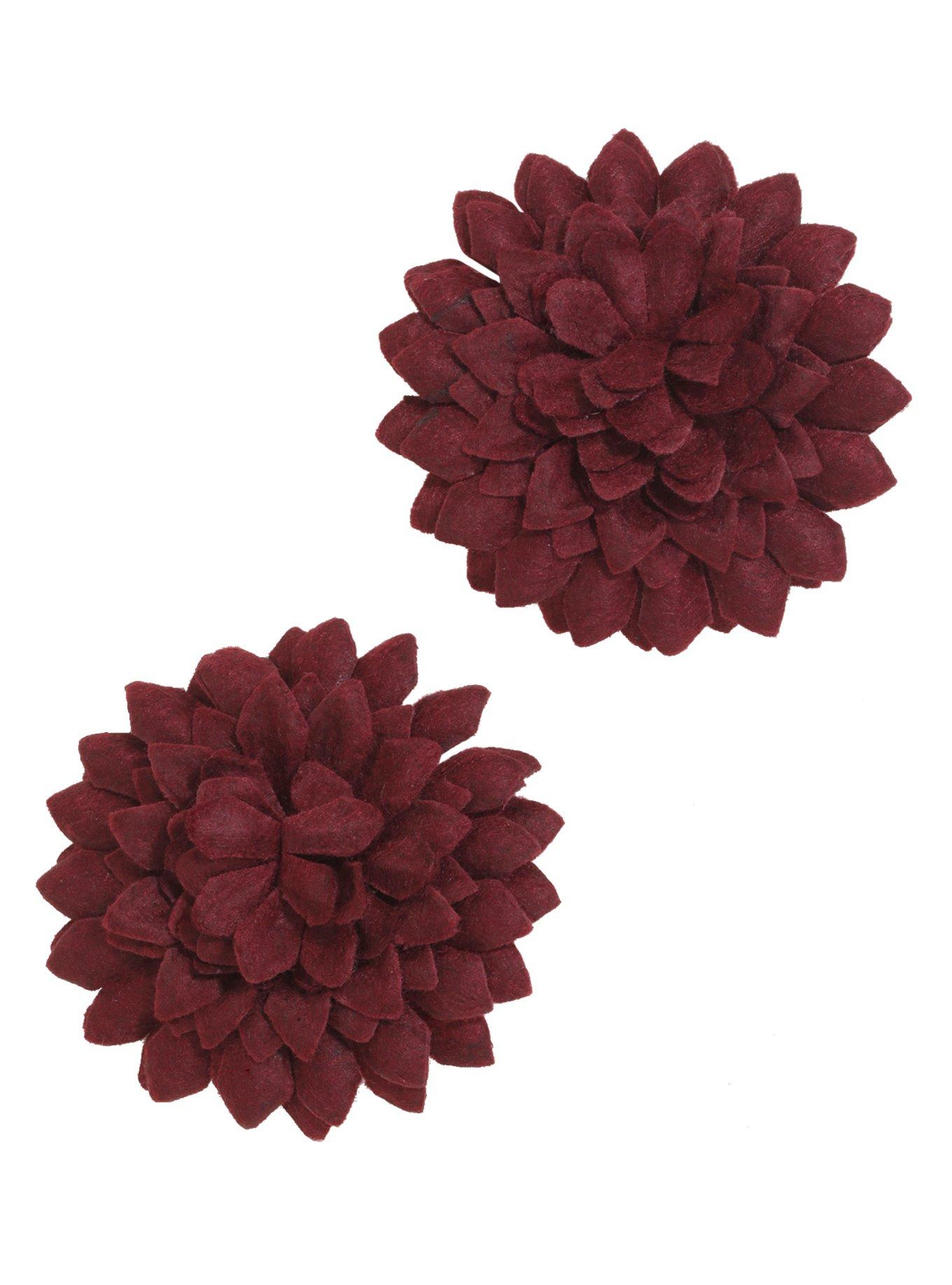 Burgundy Felt Flower Hair Clip Set, , alternate