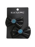 Black & Blue Druzy Bow Hair Clip Set, , alternate
