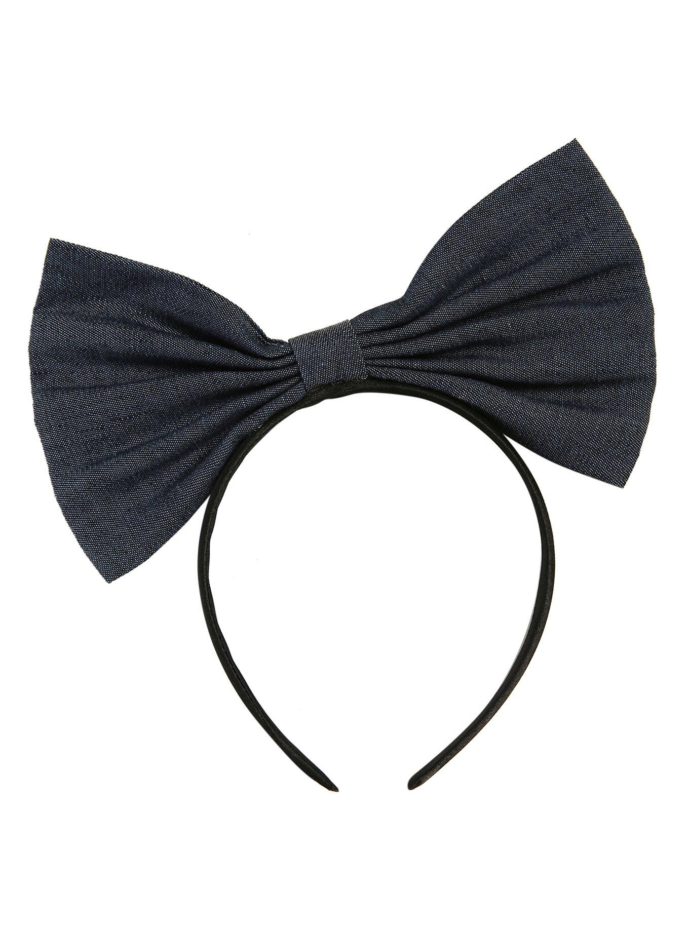 Large Denim Bow Headband, , alternate - view 2