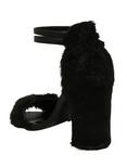 Black Faux Fur Cat Cutout Ankle-Strap Heels, , alternate