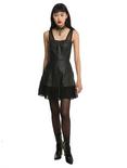 Tripp Black Faux Leather Fit & Flare Layered Dress, , alternate