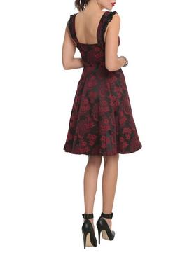 Red & Black Brocade Lace-Up Dress, , hi-res
