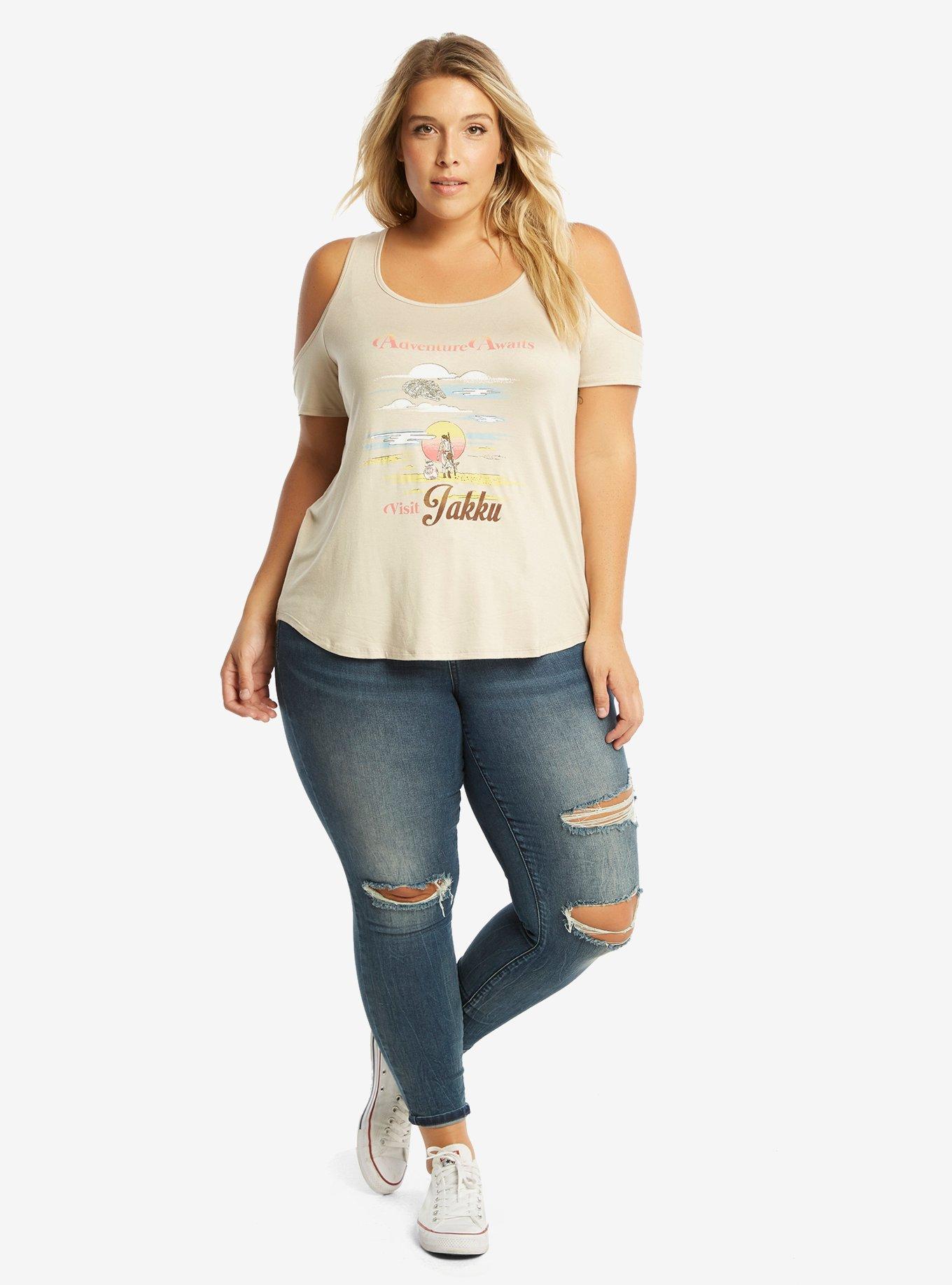 Star Wars Rey & BB-8 Sunset Cold Shoulder T-Shirt Plus Size, , alternate