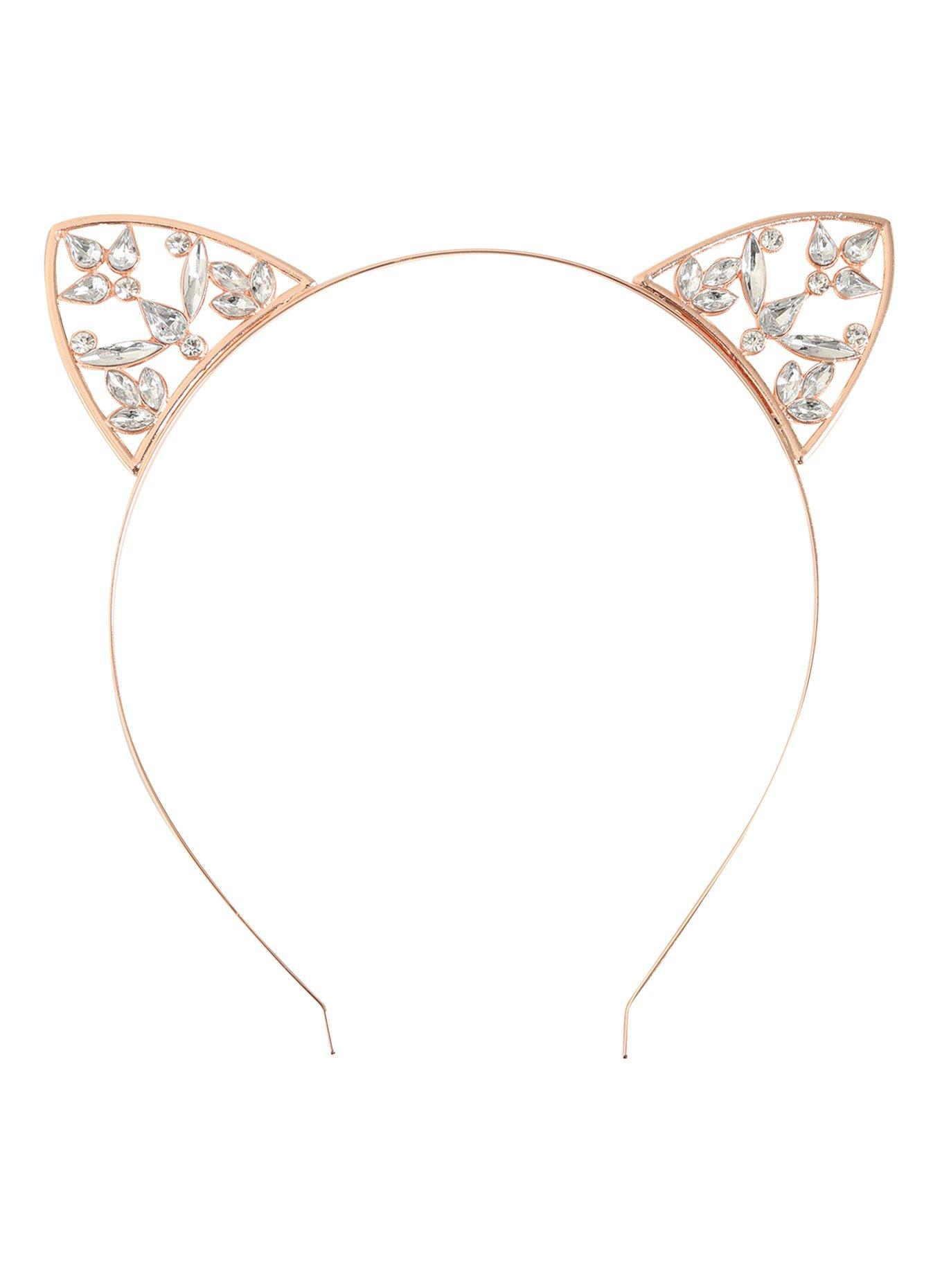 Rose Gold Clear Stone Cat Ear Headband, , alternate