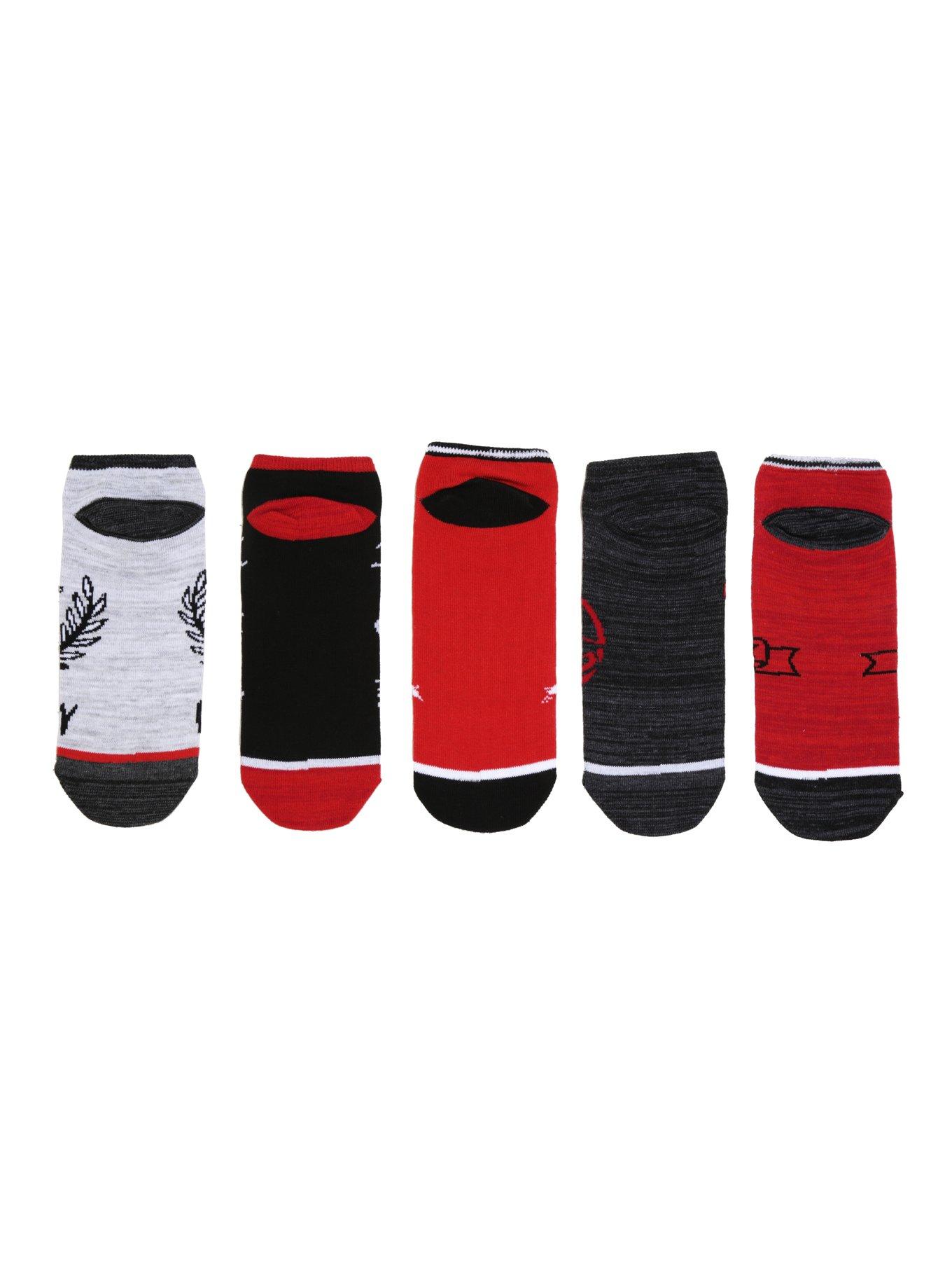 Fall Out Boy Red And Black No-Show Socks 5 Pair, , alternate