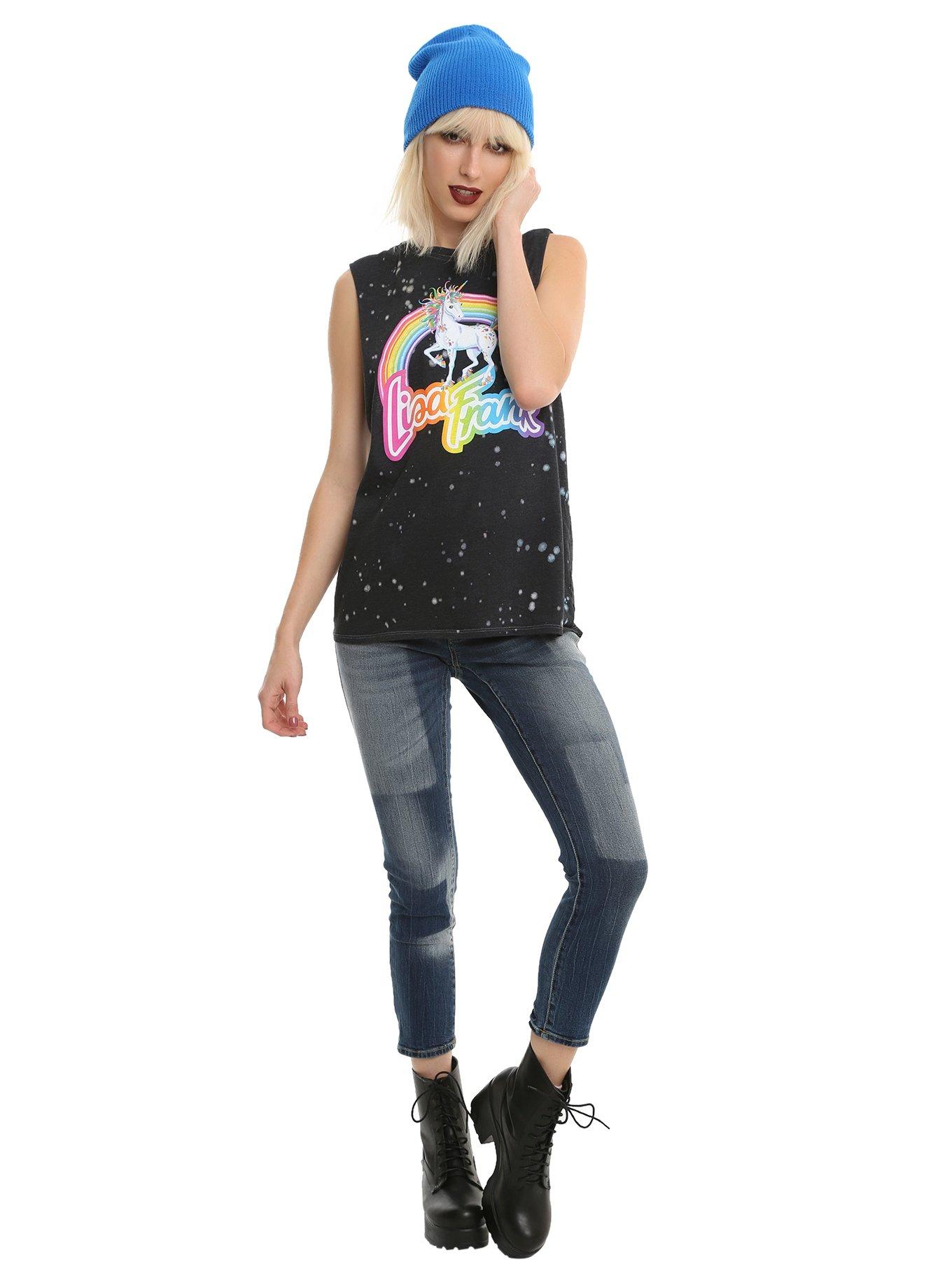 Lisa Frank Unicorn Rainbow Splatter Wash Girls Muscle Top, , alternate