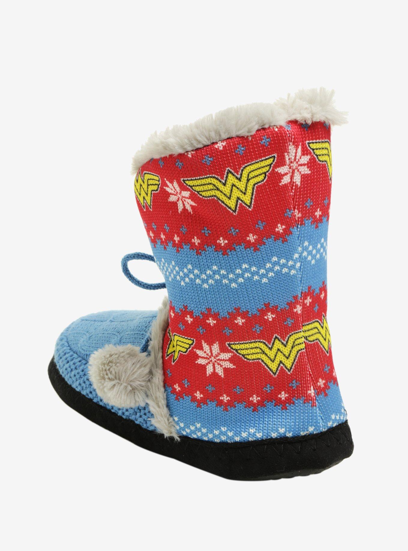 DC Comics Wonder Woman Fair Isle Pom Slipper Boots, , alternate