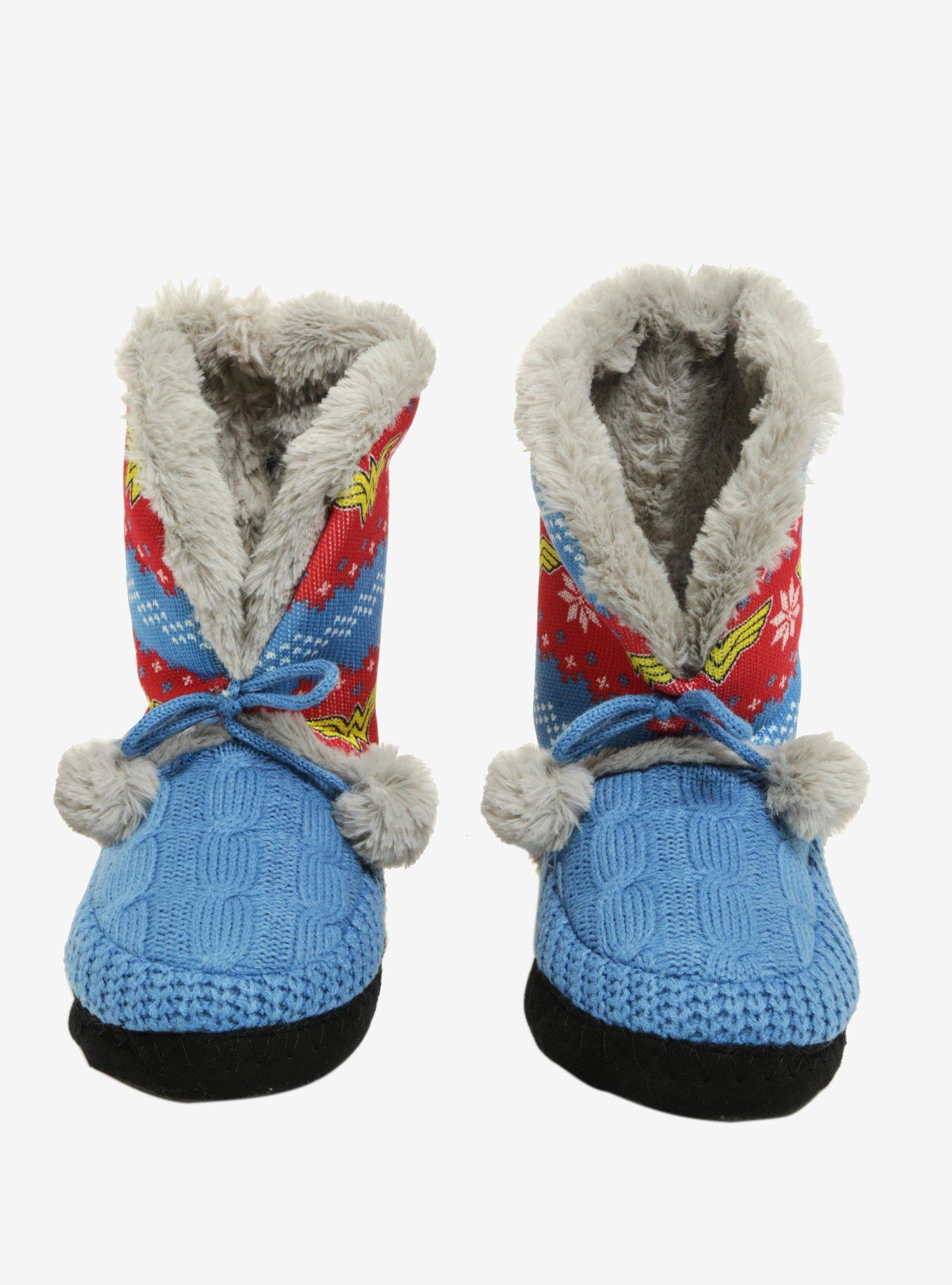 DC Comics Wonder Woman Fair Isle Pom Slipper Boots, , alternate