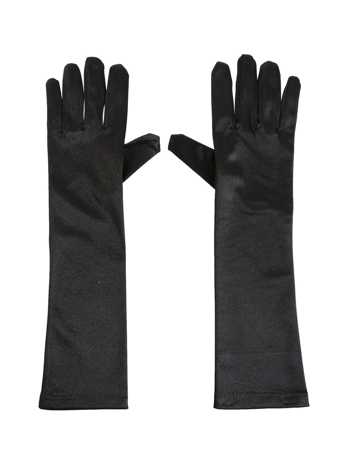 Black Satin Elbow-Length Gloves, , alternate