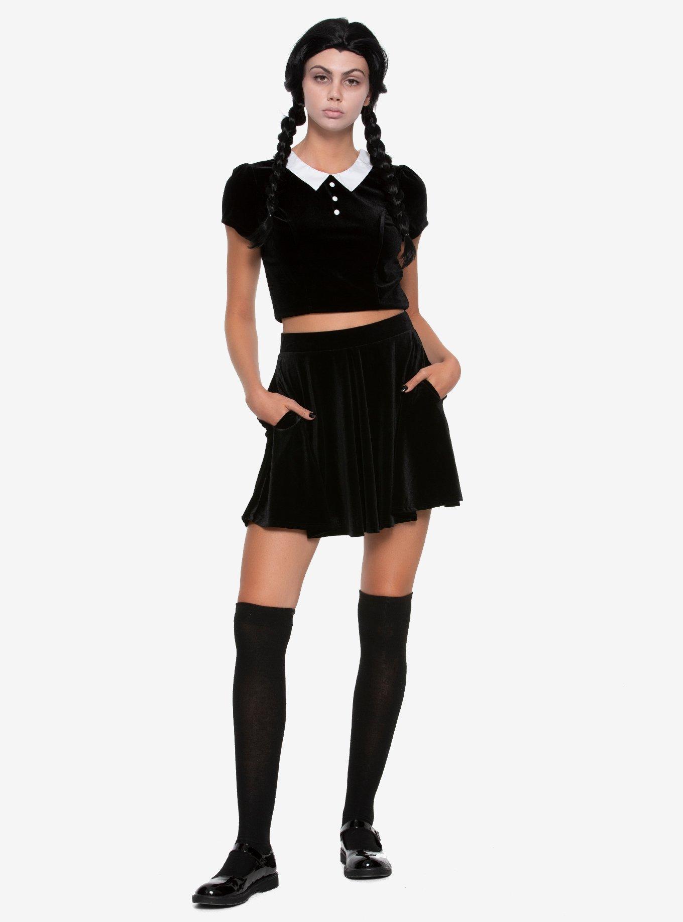 Velvet Skater Pocket Skirt, BLACK, alternate