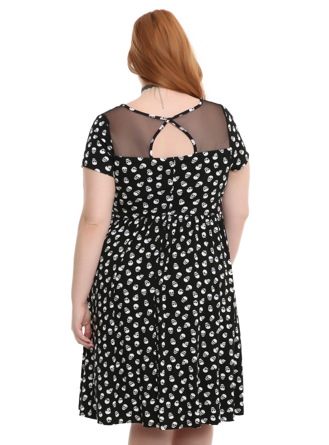 Black & White Skull Cutout Mesh Dress Plus Size, , alternate