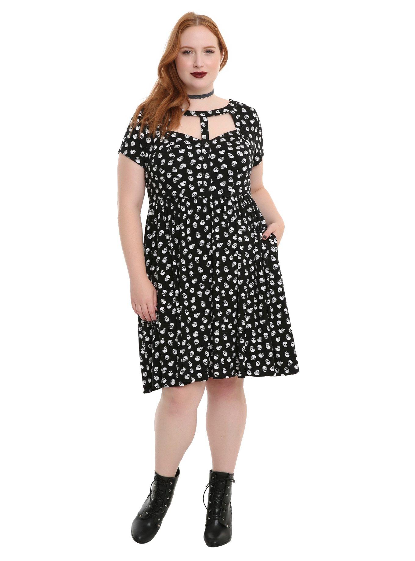 Black & White Skull Cutout Mesh Dress Plus Size, , alternate