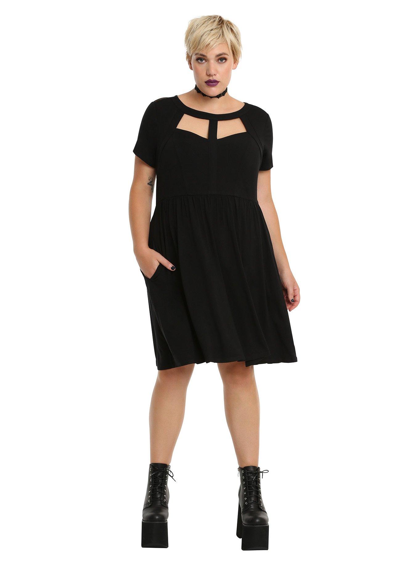 Black Cutout Mesh Dress Plus Size, , alternate