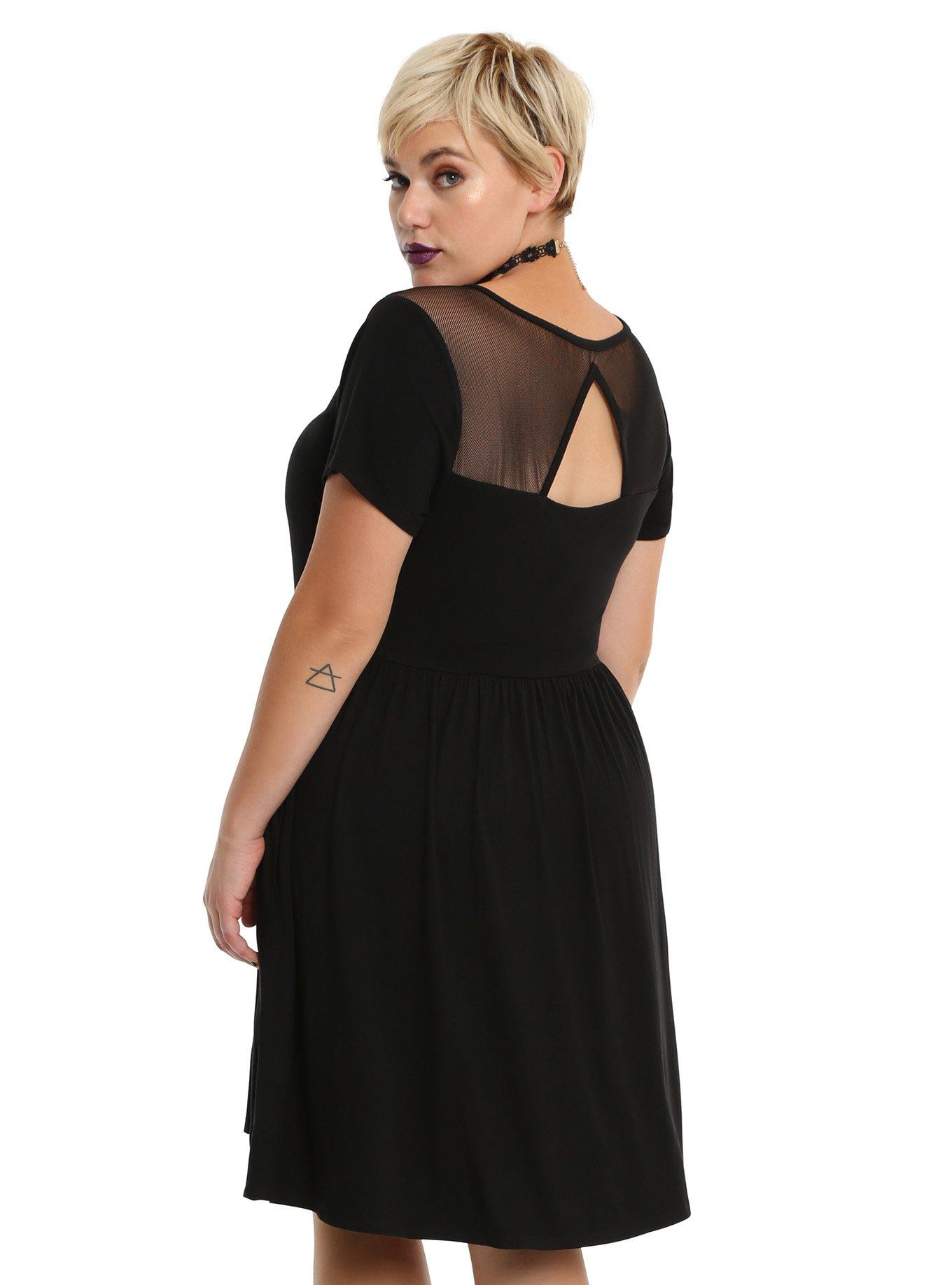 Black Cutout Mesh Dress Plus Size, , alternate