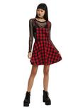 Red & Black Plaid Overall Dress, , alternate