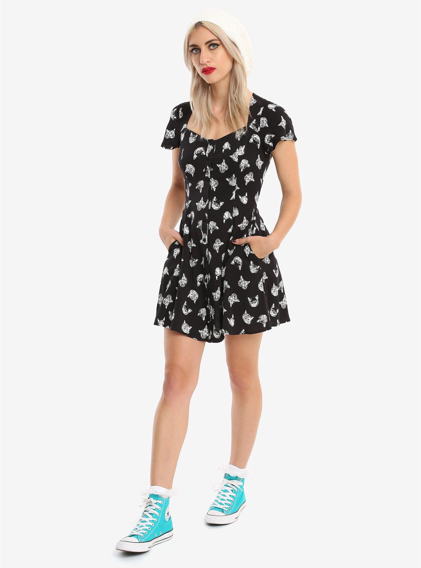 Cat Print Button-Front Dress, , alternate